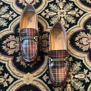 Patricia Nash Red and Black Flats with Plaid Design